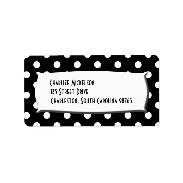 Schwarz-Weiß-Polka-Punkte Adressaufkleber (Vorne)