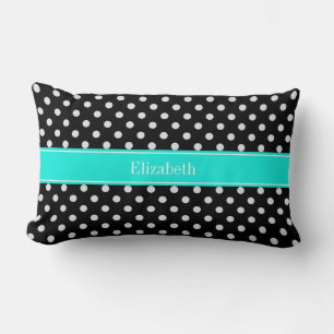 Schwarz-Weiß-Polka-Punkte Aqua Name Monogramm7 Lendenkissen