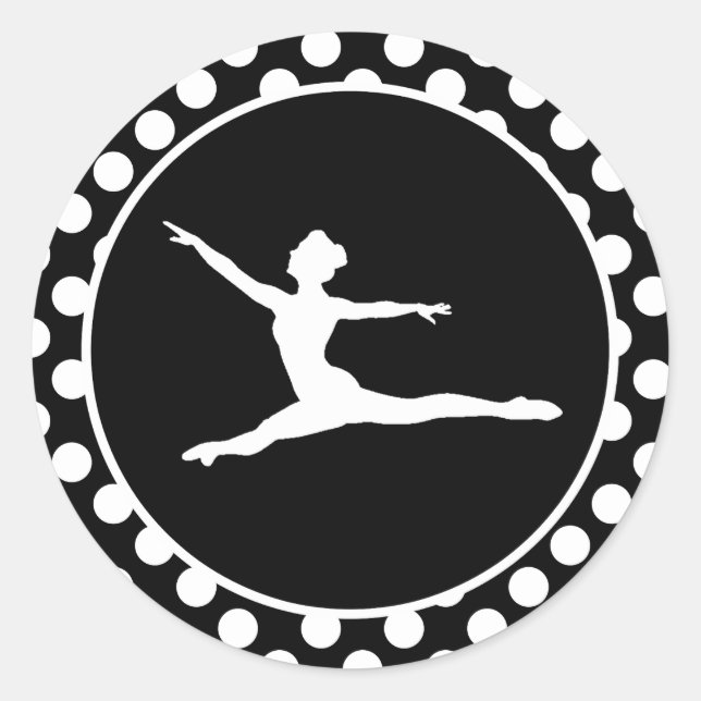 Schwarz-Weiß-Polka-Punkte; Ballett Runder Aufkleber (Vorderseite)