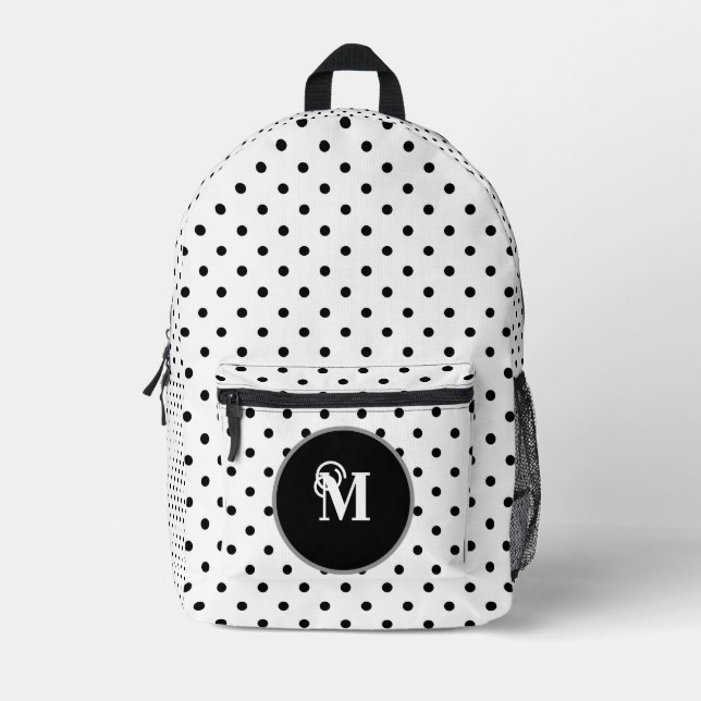 Schwarz-Weiß-Polka-Punkte Bedruckter Rucksack (Vorderseite)