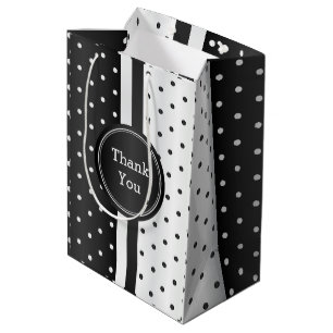Schwarz-Weiß-Polka-Punkte - Danke Mittlere Geschenktüte