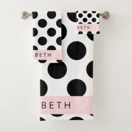 Schwarz-Weiß-Polka-Punkte, Dotter, Ihr Name Badhandtuch Set