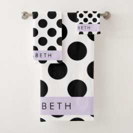 Schwarz-Weiß-Polka-Punkte, Dotter, Ihr Name Badhandtuch Set