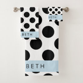 Schwarz-Weiß-Polka-Punkte, Dotter, Ihr Name Badhandtuch Set
