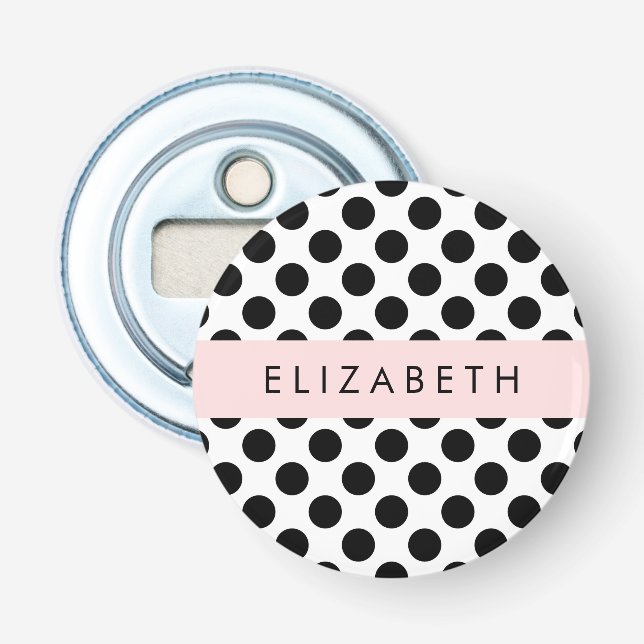 Schwarz-Weiß-Polka-Punkte, Dotter, Ihr Name Flaschenöffner (Vorderseite)