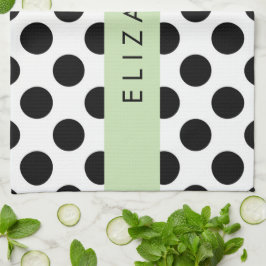 Schwarz-Weiß-Polka-Punkte, Dotter, Ihr Name Geschirrtuch