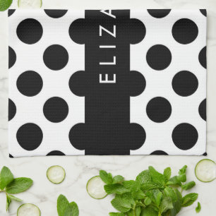 Schwarz-Weiß-Polka-Punkte, Dotter, Ihr Name Geschirrtuch