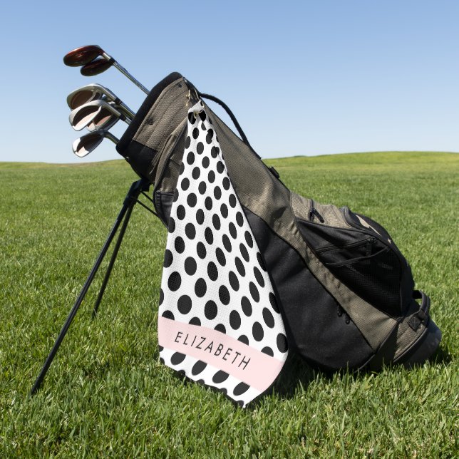 Schwarz-Weiß-Polka-Punkte, Dotter, Ihr Name Golfhandtuch (Gras)