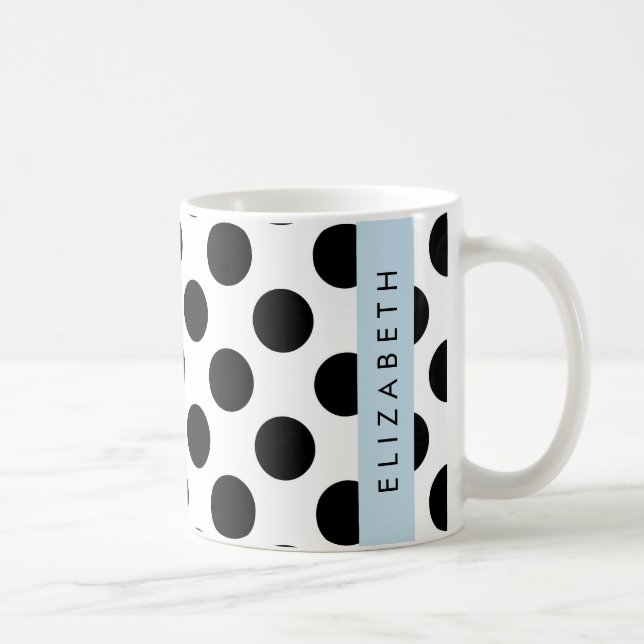 Schwarz-Weiß-Polka-Punkte, Dotter, Ihr Name Kaffeetasse (Rechts)