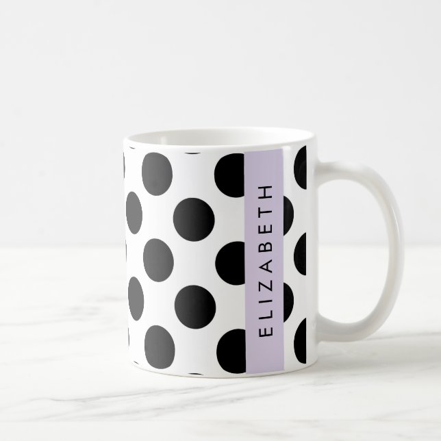 Schwarz-Weiß-Polka-Punkte, Dotter, Ihr Name Kaffeetasse (Rechts)