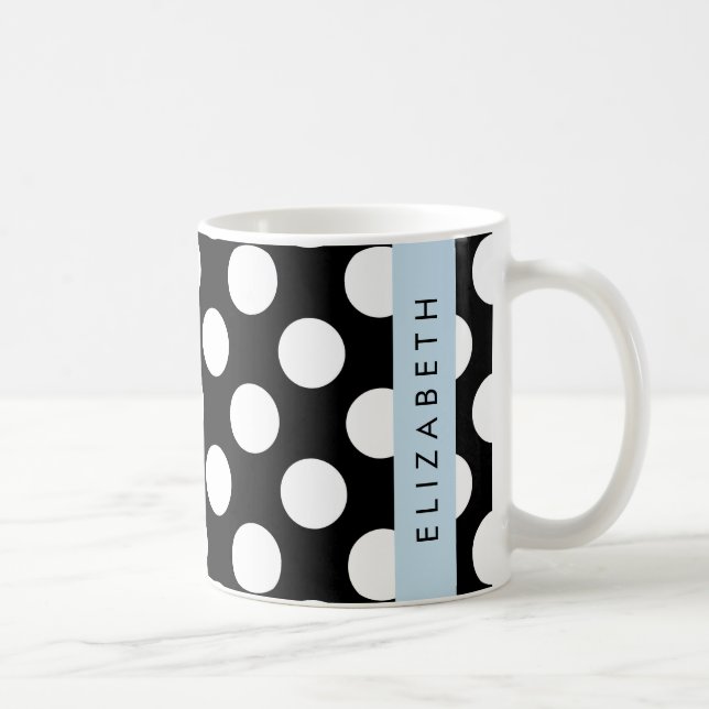 Schwarz-Weiß-Polka-Punkte, Dotter, Ihr Name Kaffeetasse (Rechts)