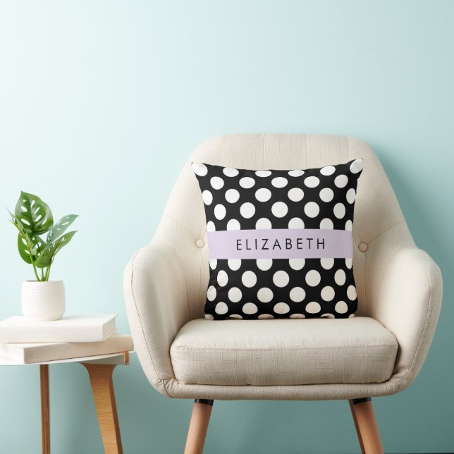 Schwarz-Weiß-Polka-Punkte, Dotter, Ihr Name Kissen (Stuhl )