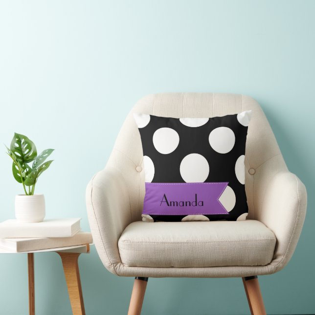 Schwarz-Weiß-Polka-Punkte, Dotter, Ihr Name Kissen (Stuhl )