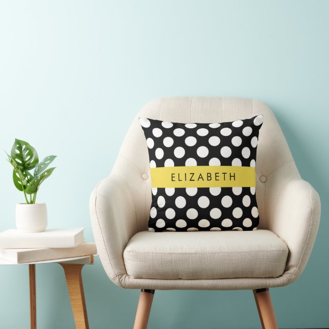 Schwarz-Weiß-Polka-Punkte, Dotter, Ihr Name Kissen (Stuhl )
