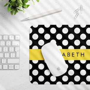 Schwarz-Weiß-Polka-Punkte, Dotter, Ihr Name Mousepad