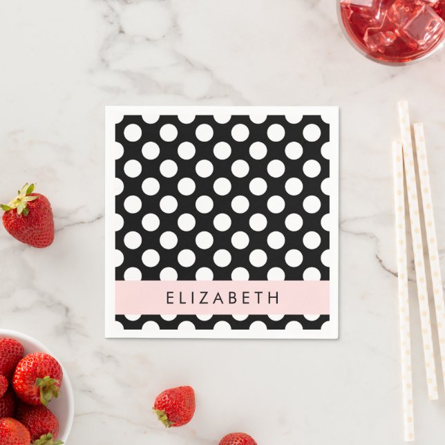 Schwarz-Weiß-Polka-Punkte, Dotter, Ihr Name Serviette (Beispiel)