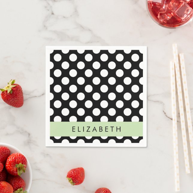 Schwarz-Weiß-Polka-Punkte, Dotter, Ihr Name Serviette (Beispiel)