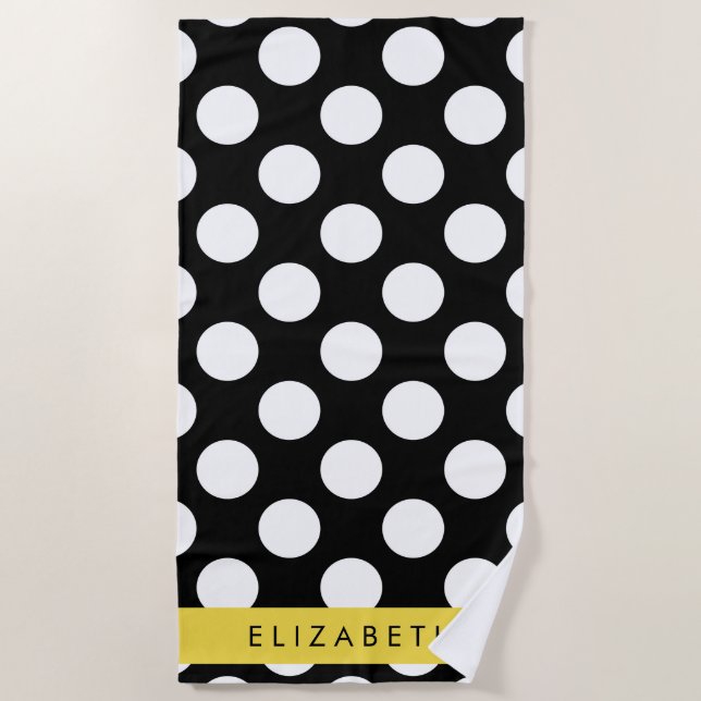 Schwarz-Weiß-Polka-Punkte, Dotter, Ihr Name Strandtuch (Vorderseite)