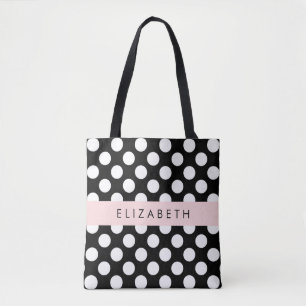 Schwarz-Weiß-Polka-Punkte, Dotter, Ihr Name Tasche