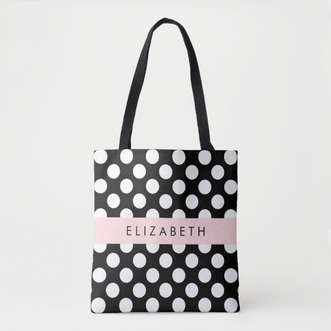 Schwarz-Weiß-Polka-Punkte, Dotter, Ihr Name Tasche (Vorderseite)