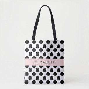 Schwarz-Weiß-Polka-Punkte, Dotter, Ihr Name Tasche