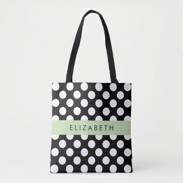 Schwarz-Weiß-Polka-Punkte, Dotter, Ihr Name Tasche (Vorderseite)