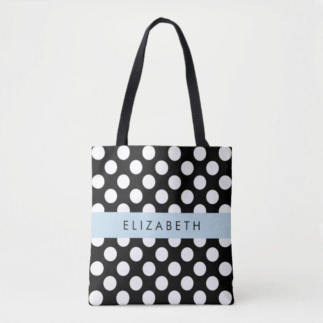 Schwarz-Weiß-Polka-Punkte, Dotter, Ihr Name Tasche (Vorderseite)