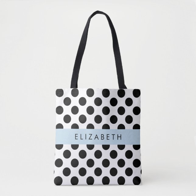 Schwarz-Weiß-Polka-Punkte, Dotter, Ihr Name Tasche (Vorderseite)