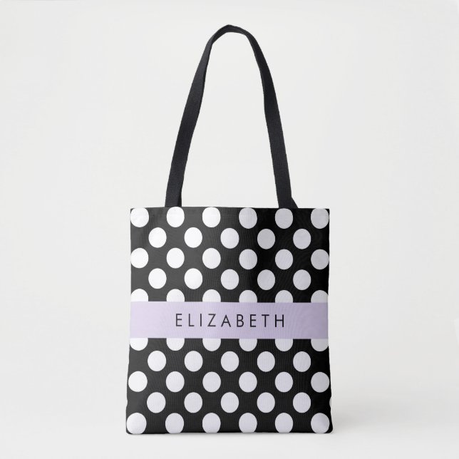 Schwarz-Weiß-Polka-Punkte, Dotter, Ihr Name Tasche (Vorderseite)