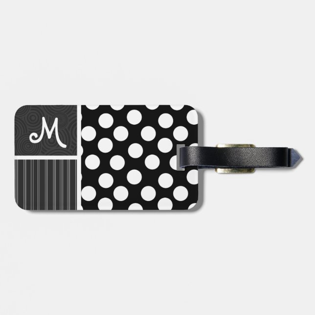 Schwarz-Weiß-Polka-Punkte Gepäckanhänger (Rückseite horizontal)