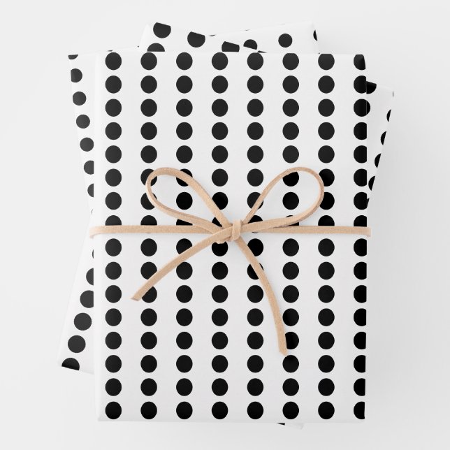 Schwarz-Weiß-Polka-Punkte Geschenkpapier Set (Beispiel)