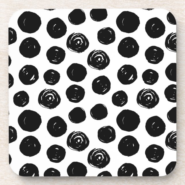 Schwarz-Weiß-Polka-Punkte in Wasserfarbe Untersetzer (Vorderseite)