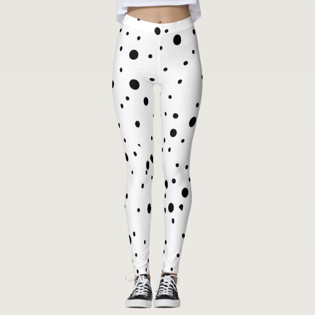 Schwarz-Weiß-Polka-Punkte Leggings (Vorderseite)
