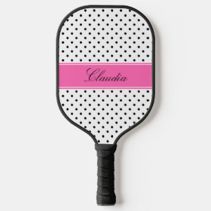 Schwarz-Weiß-Polka-Punkte mit Hot-Pink Pickleball Schläger