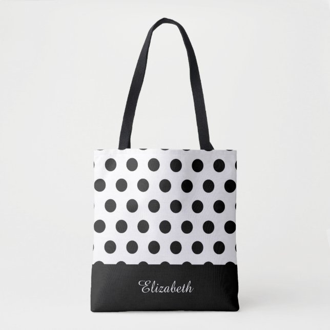 Schwarz-Weiß-Polka-Punkte mit Monogramm Tasche (Vorderseite)