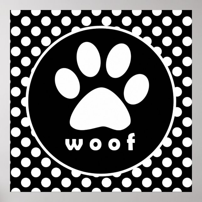 Schwarz-Weiß-Polka-Punkte; Paw-Druck Poster (Vorne)