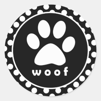 Schwarz-Weiß-Polka-Punkte; Paw-Druck Runder Aufkleber