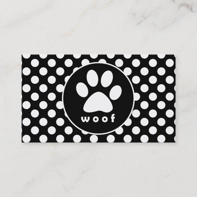 Schwarz-Weiß-Polka-Punkte; Paw-Druck Visitenkarte (Vorderseite)