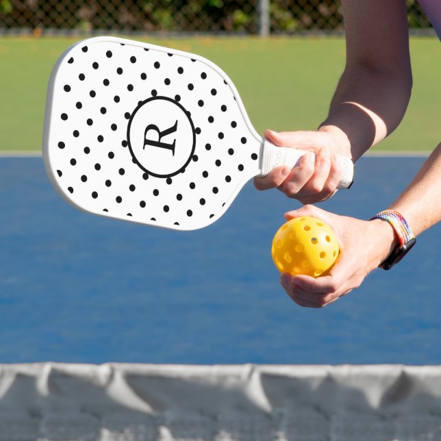 Schwarz-Weiß-Polka-Punkte Pickleball Schläger (InSitu)