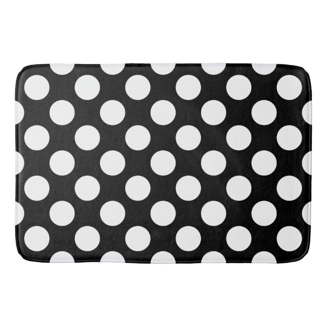 Schwarz-Weiß-Polka-Punkte, Polka-Dot-Muster Badematte (Vorderseite)