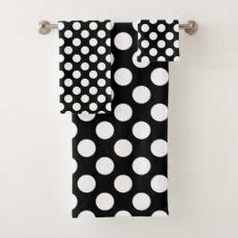 Schwarz-Weiß-Polka-Punkte, Polka-Dot-Muster Badhandtuch Set