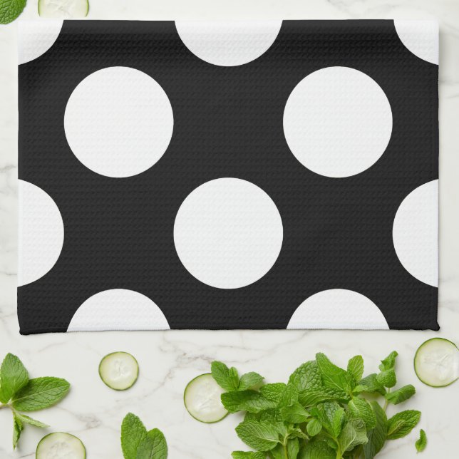 Schwarz-Weiß-Polka-Punkte, Polka-Dot-Muster Küchentuch (Gefaltet)