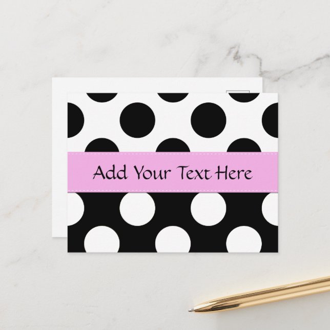 Schwarz-Weiß-Polka-Punkte, Polka-Dot-Muster Postkarte (Vorderseite/Rückseite Beispiel)