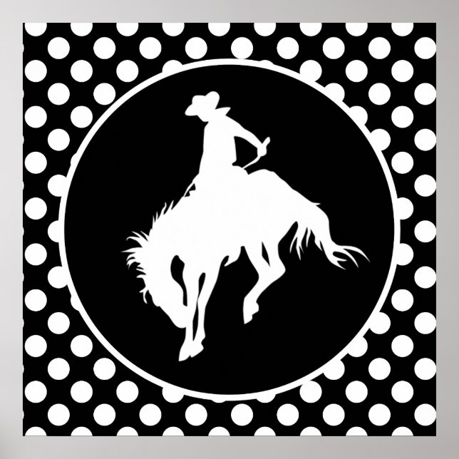 Schwarz-Weiß-Polka-Punkte; Rodeo Cowboy Poster (Vorne)