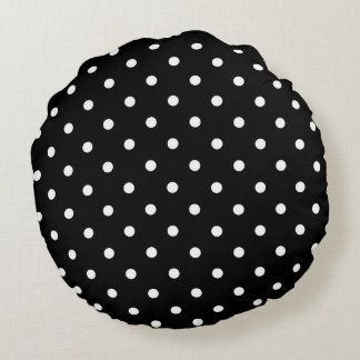 Schwarz-Weiß-Polka-Punkte Rundes Kissen