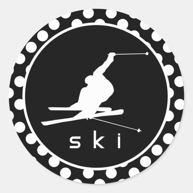 Schwarz-Weiß-Polka-Punkte; Schneeschuhwandern Runder Aufkleber (Vorderseite)