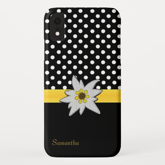 Schwarz-Weiß-Polka-Punkte und Edelweiß Case-Mate iPhone Hülle (Rückseite)