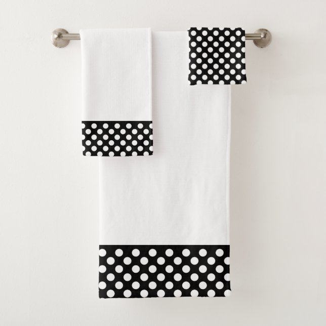 Schwarz-Weiß-Polka-Punktmuster Badhandtuch Set (Insitu)