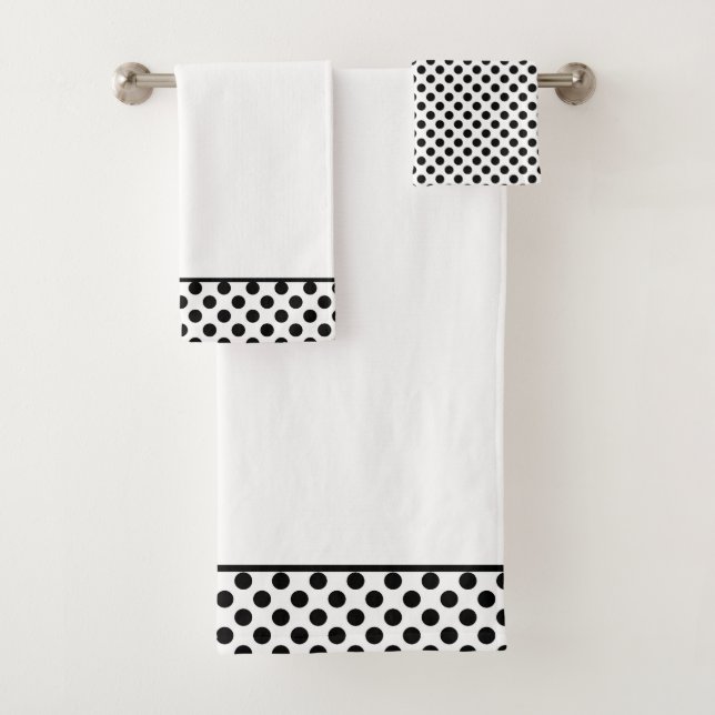 Schwarz-Weiß-Polka-Punktmuster Badhandtuch Set (Insitu)