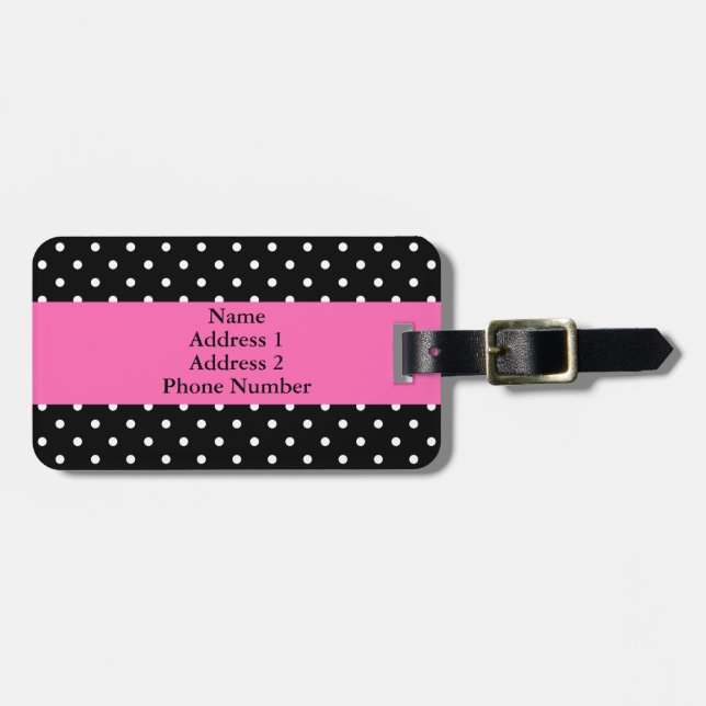 Schwarz-Weiß-Polka-Punktmuster Gepäckanhänger (Vorderseite horizontal)